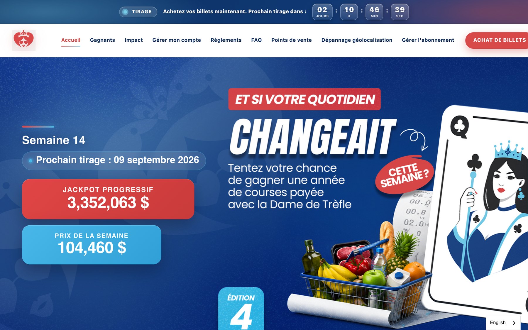 Page d’accueil de lotodamedecoeur.ca, créé par Wenov