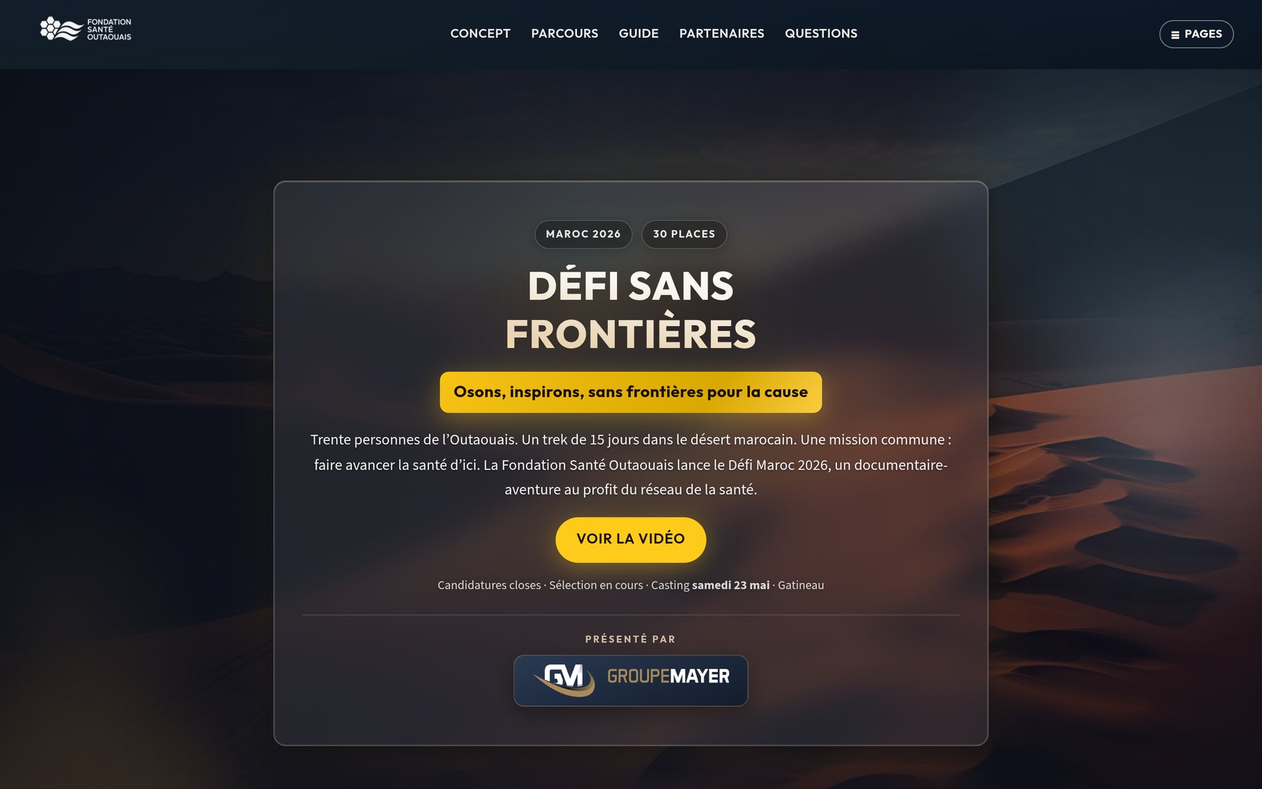 Page d’accueil du site Défi Sans Frontières Maroc 2026, créé par Wenov